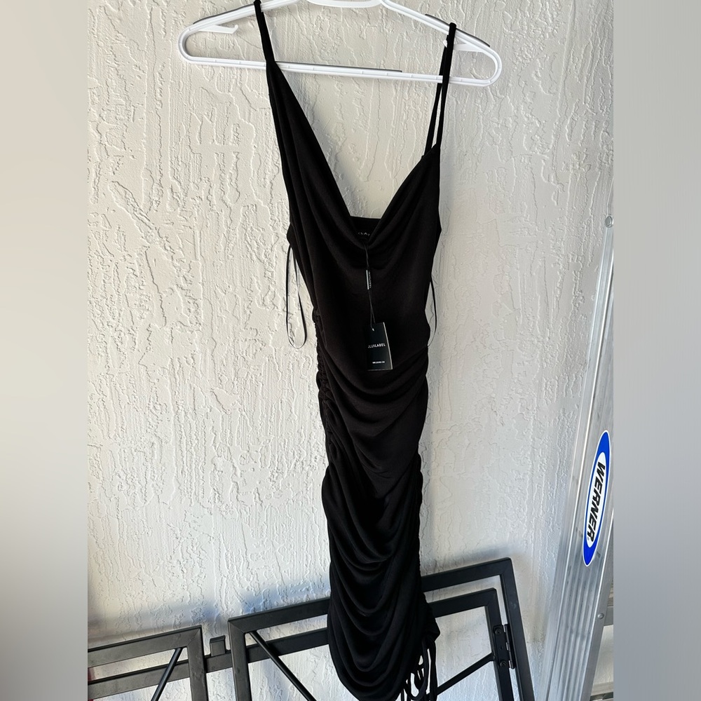 NWT! JLUXLABEL BLACK SIDE RUCHED MINI DRESS